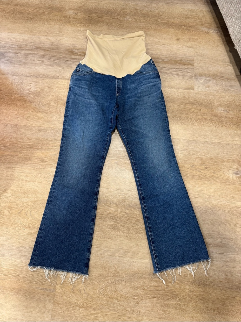 AG Adriano Goldschmied Blue Flare Jeans with Beige Panel